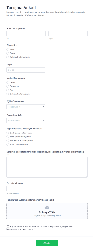 Tanışma Anketi Form Template