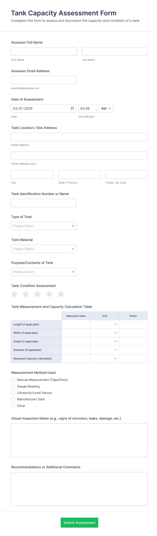 Tank Capacity Assessment Form Template