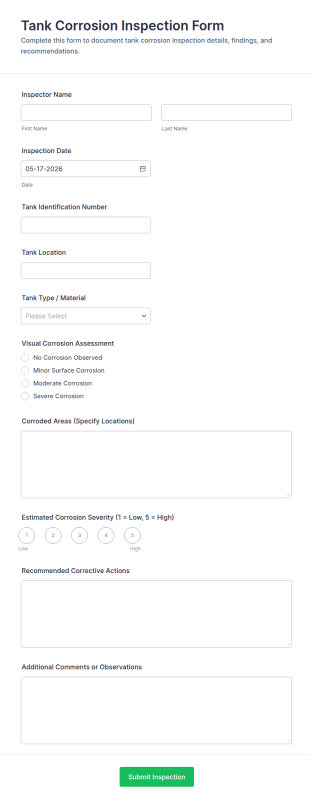 Tank Corrosion Inspection Form Template
