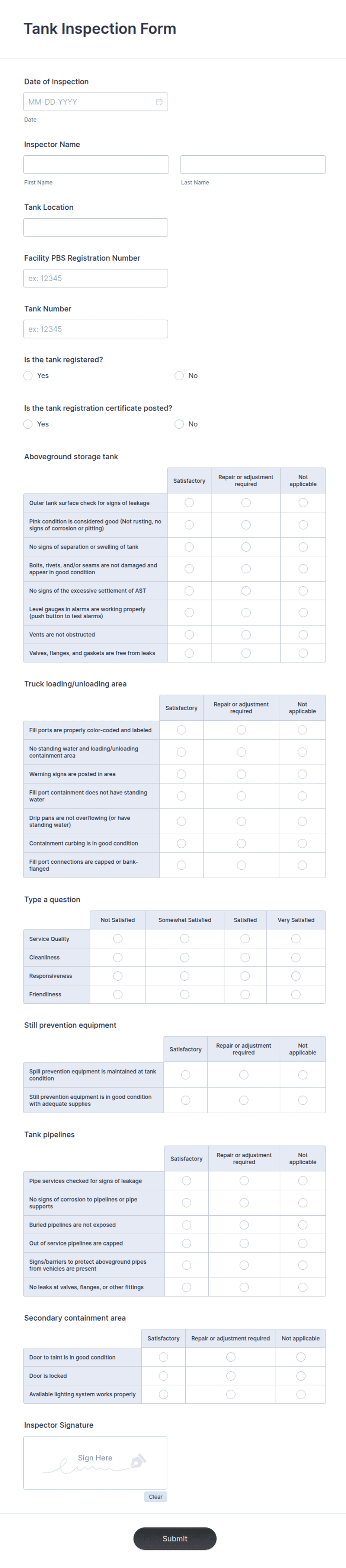 Tank Inspection Codes