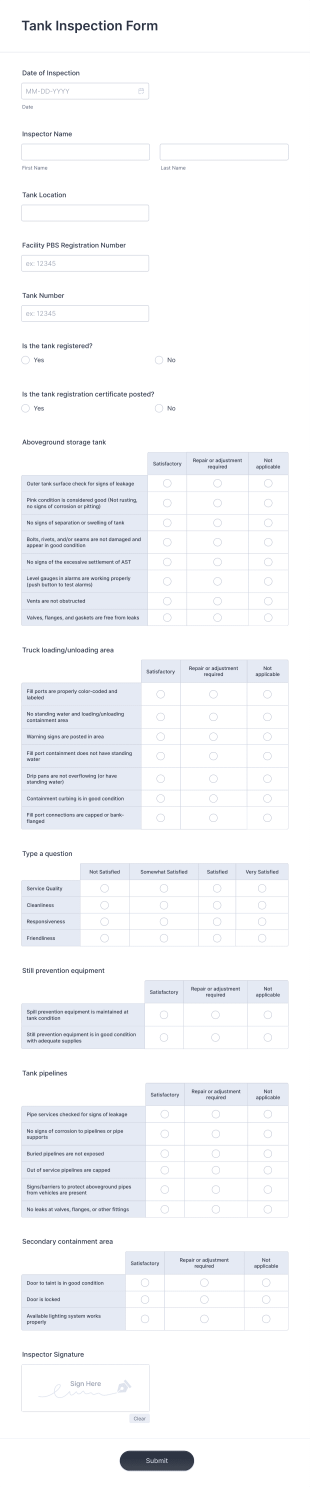 Tank Inspection Form Template