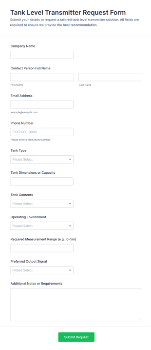Tank Level Transmitter Request Form Template