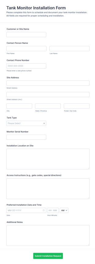 Tank Monitor Installation Form Template
