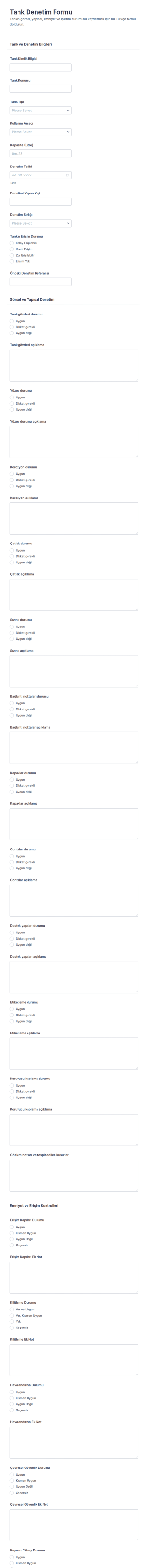 Tank Muayene Form Şablonu