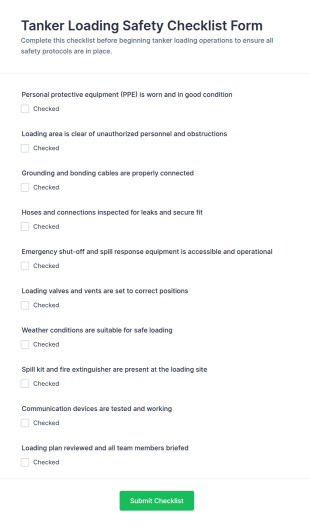 Tanker Loading Safety Checklist Form Template
