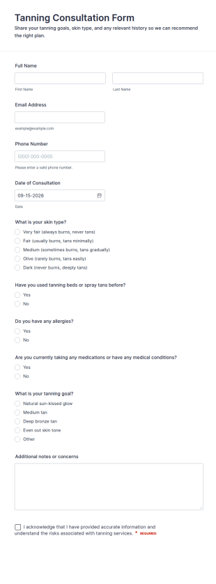 Tanning Consultation Form Template
