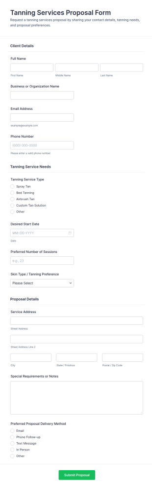 Tanning Services Proposal Form Template