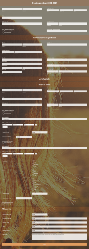 Tanssikoulun Ilmoittautumislomake Form Template