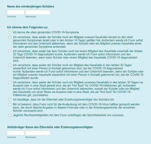 Tanzstudio COVID 19 Freigabeformular