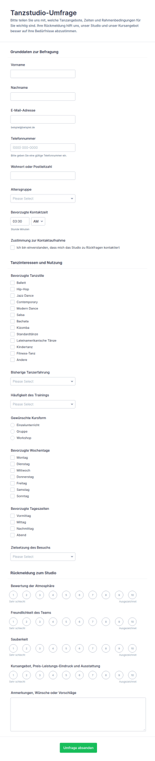 Tanzstudio Umfrage