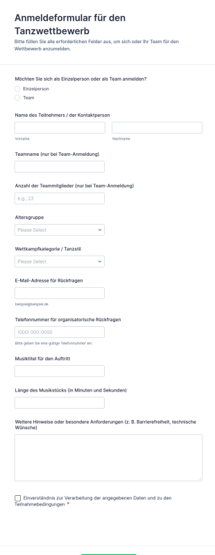 Tanzwettbewerb Anmeldung