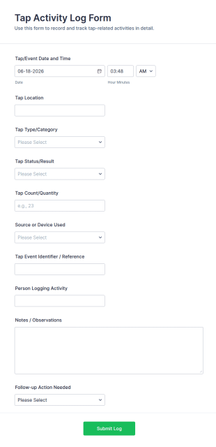 Tap Activity Log Form Template