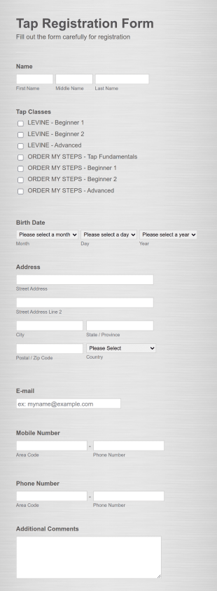 Tap Fundamentals Registration Form Template