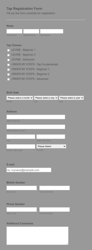 Tap Fundamentals Registration Form Template