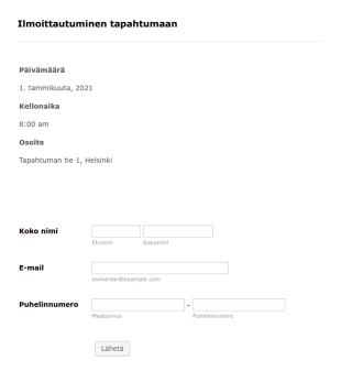 Tapahtuman Ilmoittautumislomake