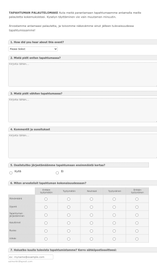 Tapahtuman Palautelomake 2 Form Template