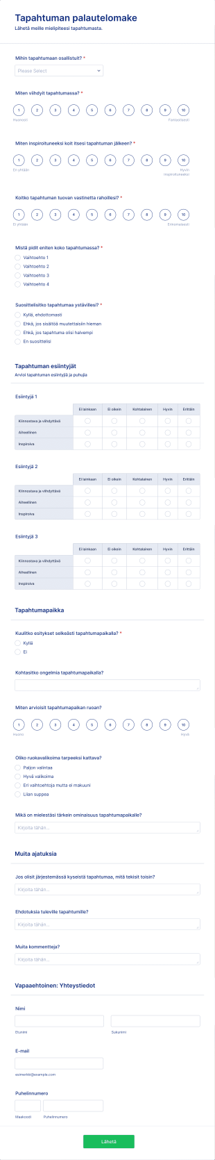 Tapahtuman Palautelomake Form Template