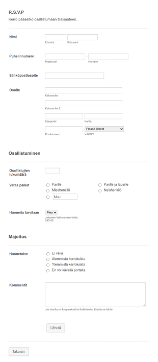 Tapahtuman RSVP Lomake