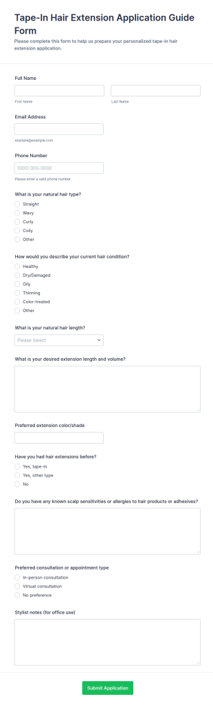 Tape In Hair Extension Application Guide Form Template