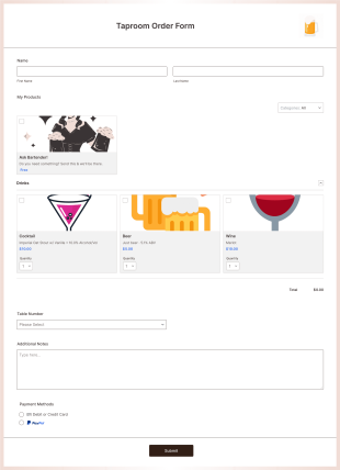 Taproom Order Form Template