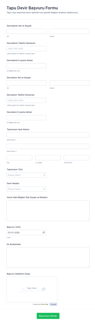 Tapu Devir Başvuru Form Şablonu