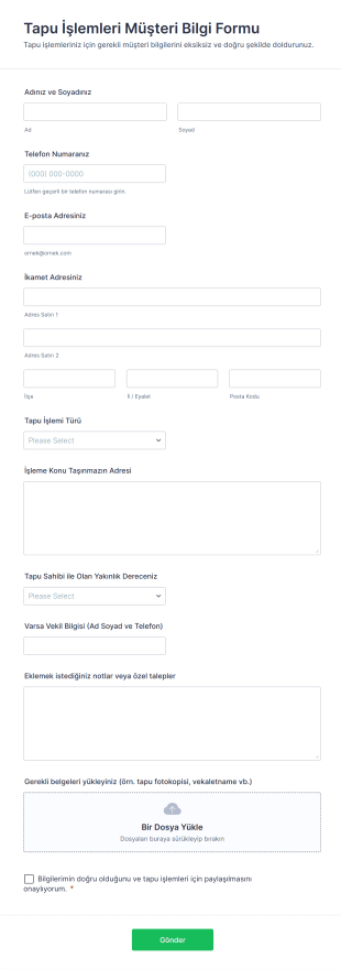 Tapu İşlemleri Müşteri Bilgi Form Şablonu