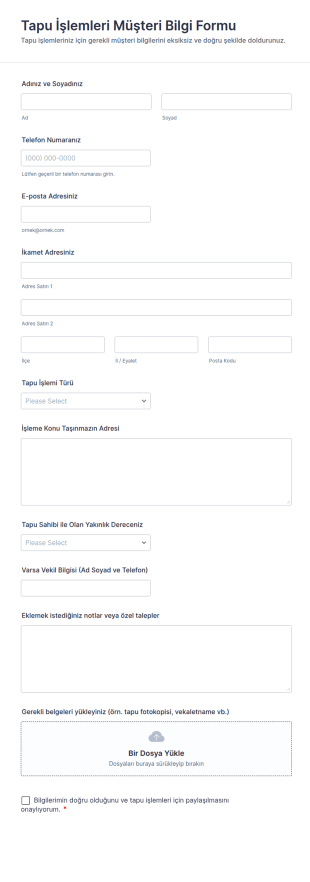 Tapu İşlemleri Müşteri Bilgi Form Şablonu