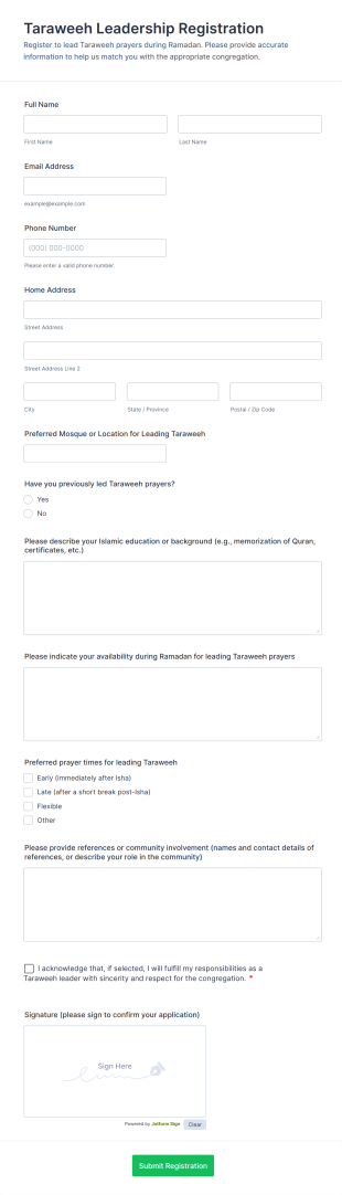 Taraweeh Leadership Registration Form Template