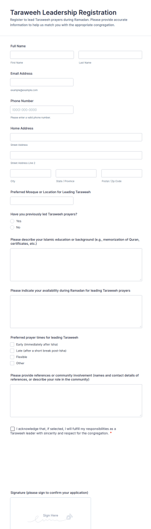 Taraweeh Leadership Registration Form Template