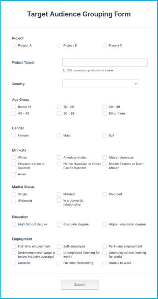 Target Audience Grouping Form Template