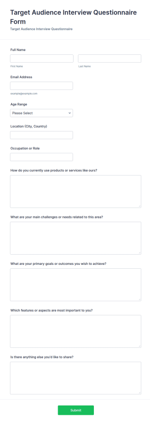 Target Audience Interview Questionnaire Form Template
