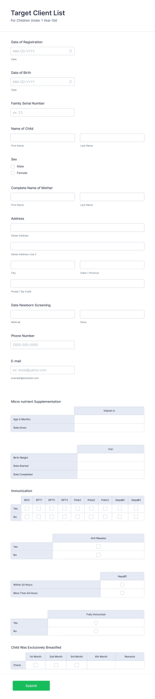Target Client List Form Template