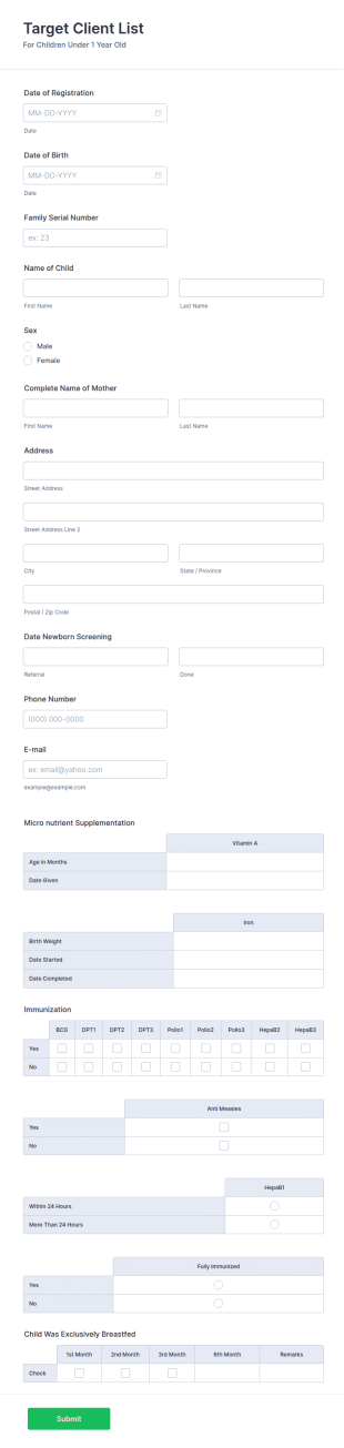 Target Client List Form Template