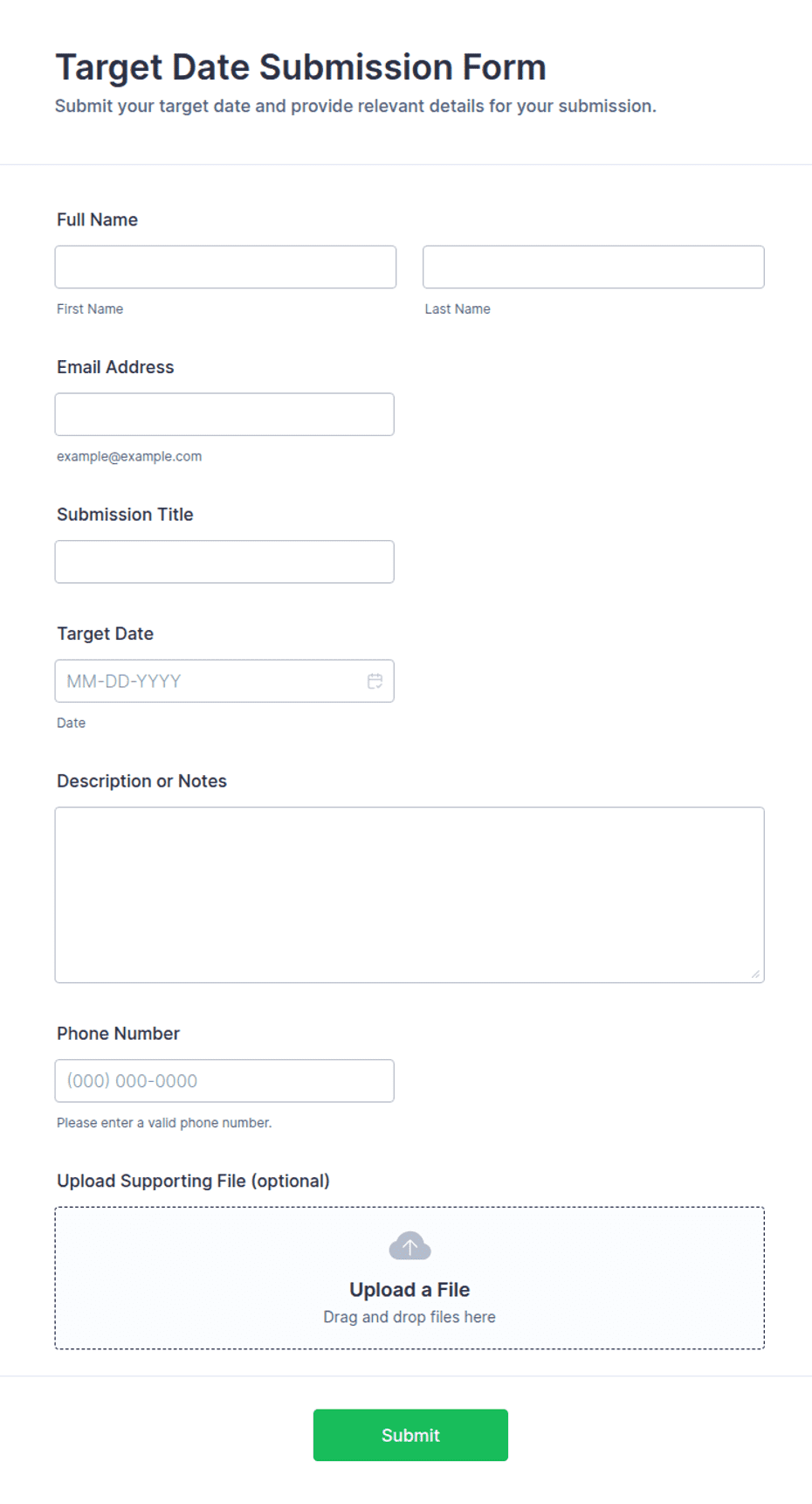 Target Date Submission Form Template | Jotform