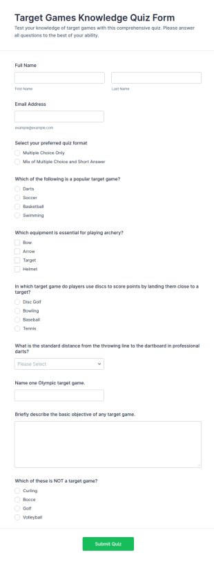 Target Games Knowledge Quiz Form Template