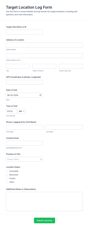Target Location Log Form Template