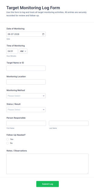 Target Monitoring Log Form Template