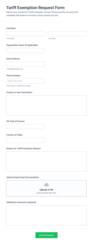 Tariff Exemption Request Form Template