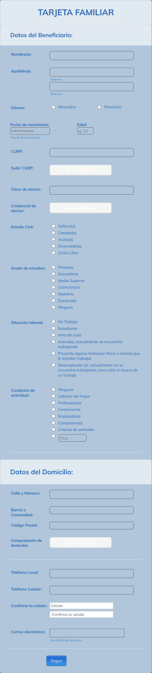 Tarjeta Familia Form Template