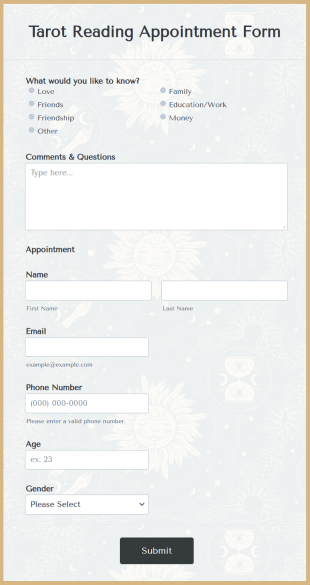 Tarot Reading Appointment Form Template