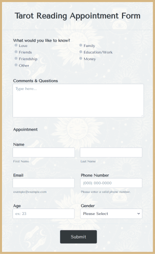 Tarot Reading Appointment Form Template