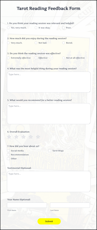 Tarot Reading Feedback Form Template