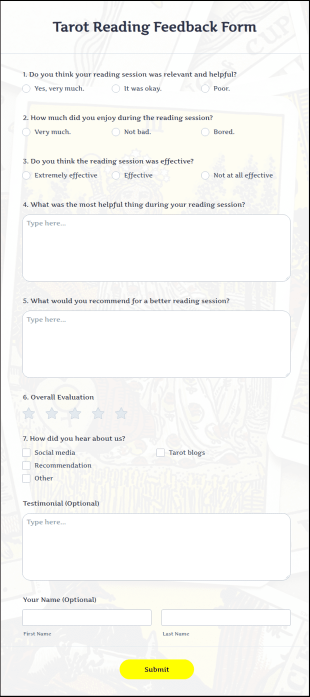 Tarot Reading Feedback Form Template