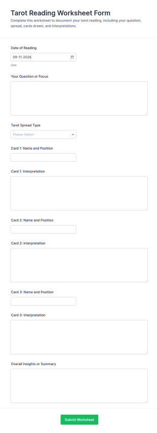 Tarot Reading Worksheet Form Template