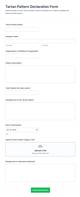 Tartan Pattern Declaration Form Template