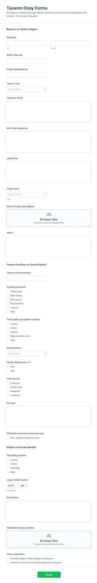 Tasarım Onay Form Şablonu
