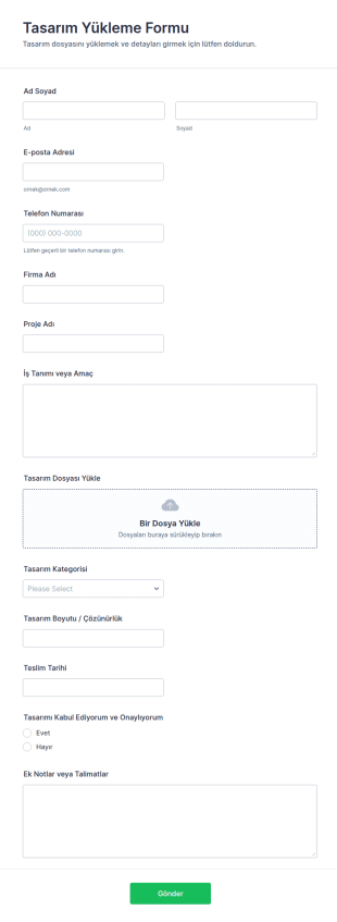 Tasarım Yükleme Form Şablonu