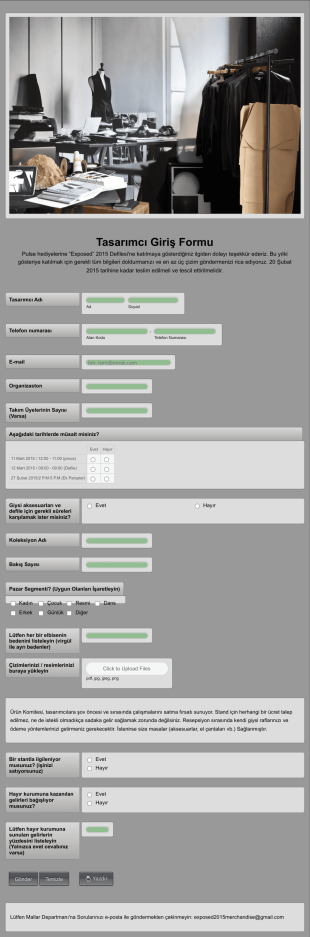 Tasarımcı Giriş Formu Defile Form Template
