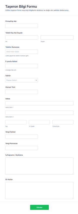 Taşeron Bilgi Form Şablonu