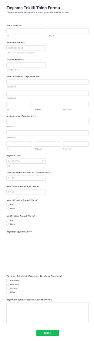 Taşınma Teklifi Talep Form Şablonu